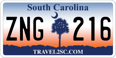 SC license plate ZNG216