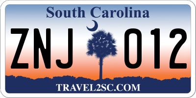 SC license plate ZNJ012