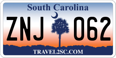 SC license plate ZNJ062