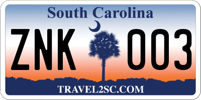 SC license plate ZNK003