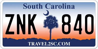 SC license plate ZNK840