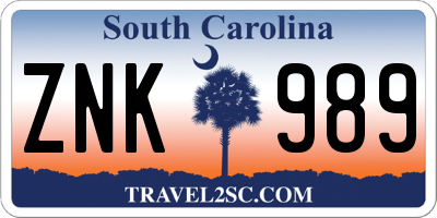 SC license plate ZNK989