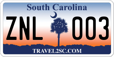 SC license plate ZNL003