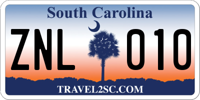 SC license plate ZNL010