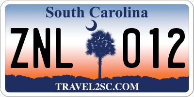 SC license plate ZNL012