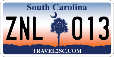 SC license plate ZNL013