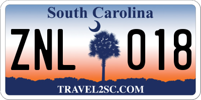 SC license plate ZNL018