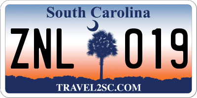 SC license plate ZNL019