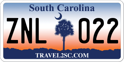 SC license plate ZNL022