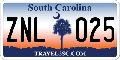 SC license plate ZNL025