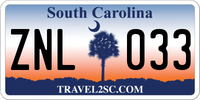 SC license plate ZNL033