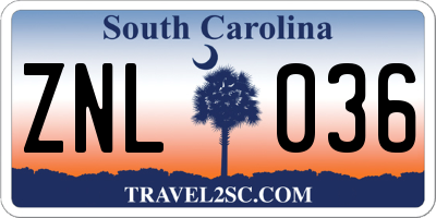 SC license plate ZNL036