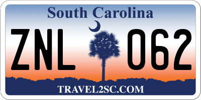 SC license plate ZNL062