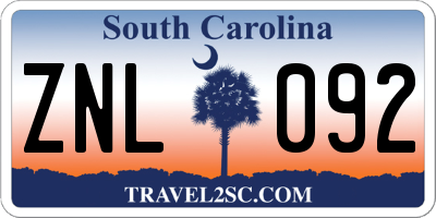 SC license plate ZNL092