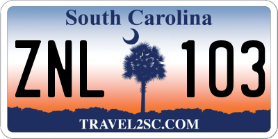 SC license plate ZNL103