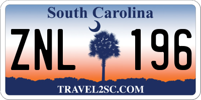 SC license plate ZNL196