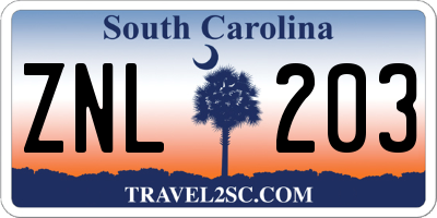 SC license plate ZNL203