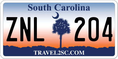 SC license plate ZNL204