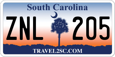 SC license plate ZNL205