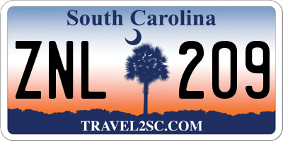 SC license plate ZNL209