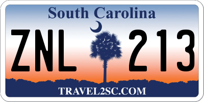 SC license plate ZNL213