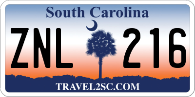 SC license plate ZNL216
