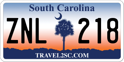 SC license plate ZNL218