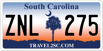 SC license plate ZNL275