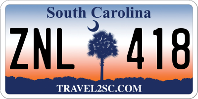 SC license plate ZNL418
