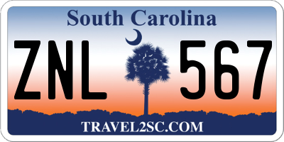 SC license plate ZNL567