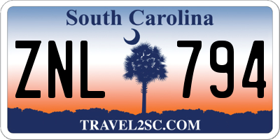 SC license plate ZNL794