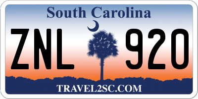 SC license plate ZNL920