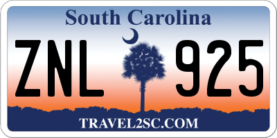 SC license plate ZNL925