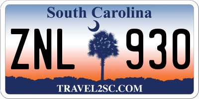SC license plate ZNL930