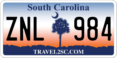SC license plate ZNL984