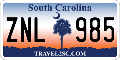 SC license plate ZNL985