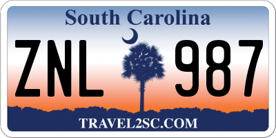 SC license plate ZNL987