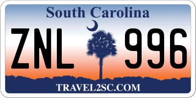 SC license plate ZNL996