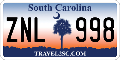SC license plate ZNL998