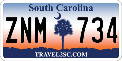 SC license plate ZNM734