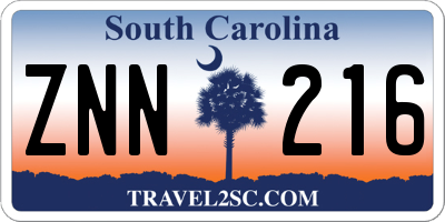 SC license plate ZNN216