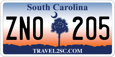 SC license plate ZNO205
