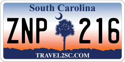 SC license plate ZNP216