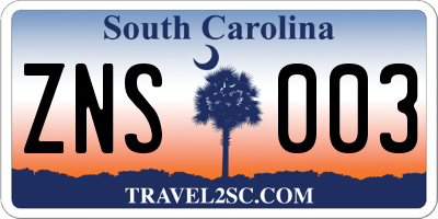 SC license plate ZNS003
