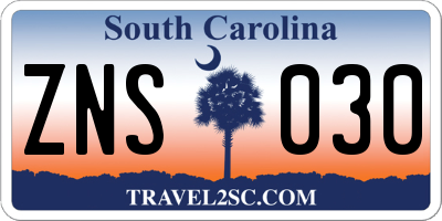 SC license plate ZNS030
