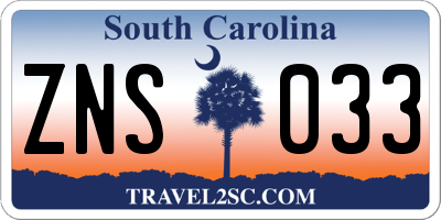 SC license plate ZNS033