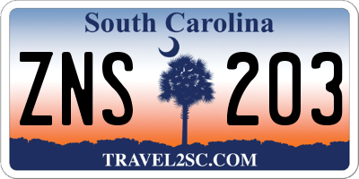 SC license plate ZNS203