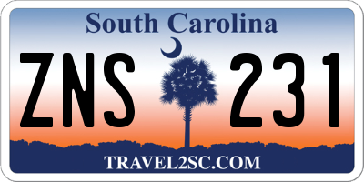 SC license plate ZNS231
