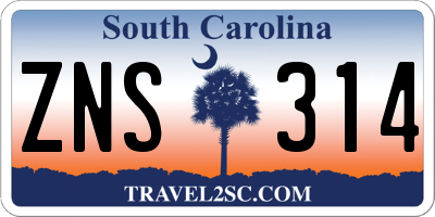 SC license plate ZNS314