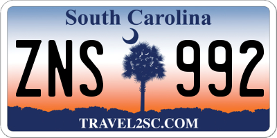 SC license plate ZNS992
